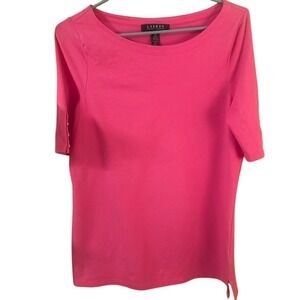 Lauren Ralph Lauren Women's Pink Boat Neck‎ 3/4 Sleeve Button Detail Top Size M